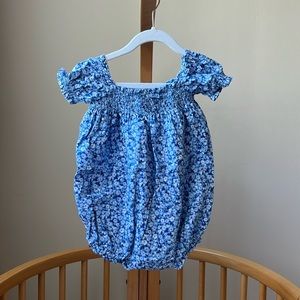 Janie and Jack, 18-24months, romper with lovely blue flower fabric and smocking